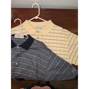 Vintage Mens Polo Shirt Lot XL Cream and Blue Striped Grandpacore Preppy